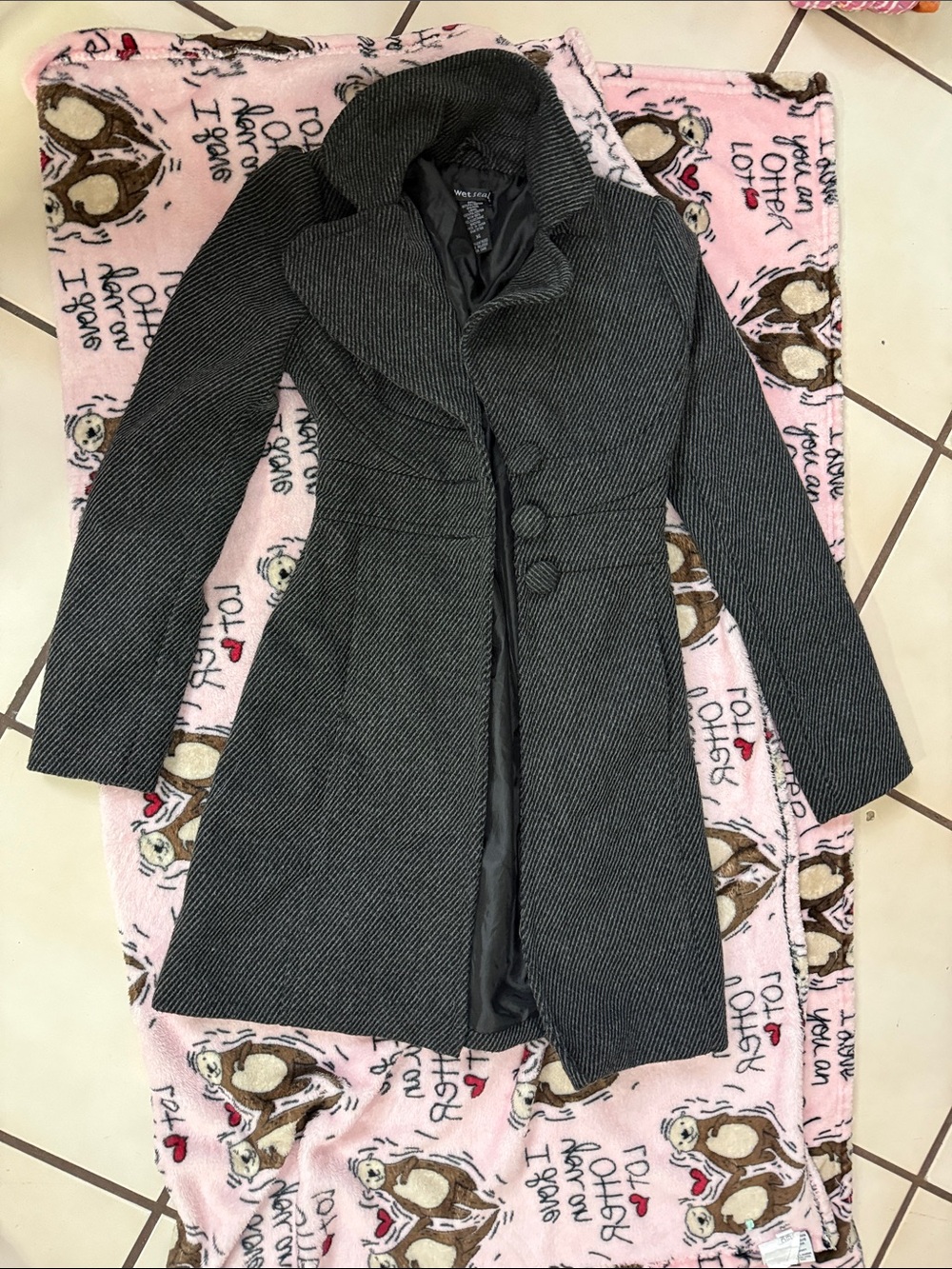 Wet Seal Women's Black & Gray Herringbone Trench Coat